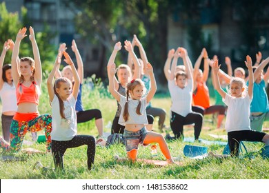 Yoga Classes Outside On The Open Air. Kids Yoga