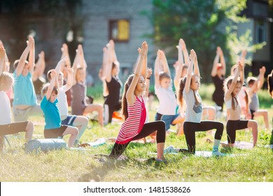 Yoga Classes Outside On The Open Air. Kids Yoga