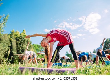 Yoga Classes Outside On The Open Air. Kids Yoga