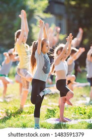 Yoga Classes Outside On The Open Air. Kids Yoga