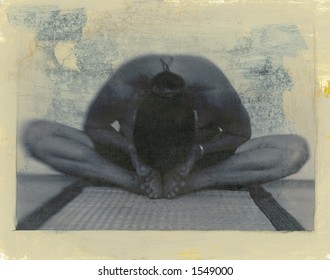 Yoga Essence. Mixed medium photo of woman in Cobbler's Pose: Baddha Konasana (Bound Angle Pose).