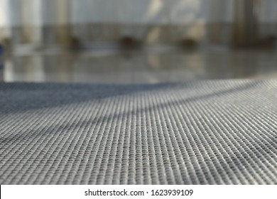 Yoga Mat Put On Floor In Side Fitness Gym, Image Sport Exercise Background With Sunlight In The Morning Day