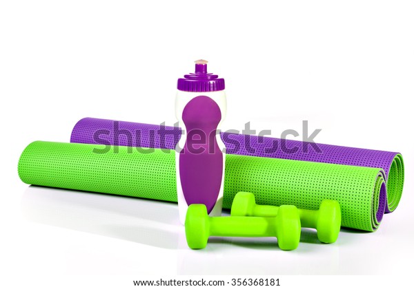 Yoga Mat Roll Purple Green Mat Stock Photo Edit Now 356368181