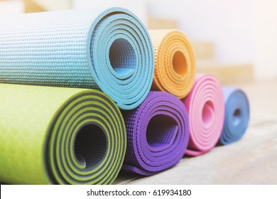 Yoga Mats On The Wood Table