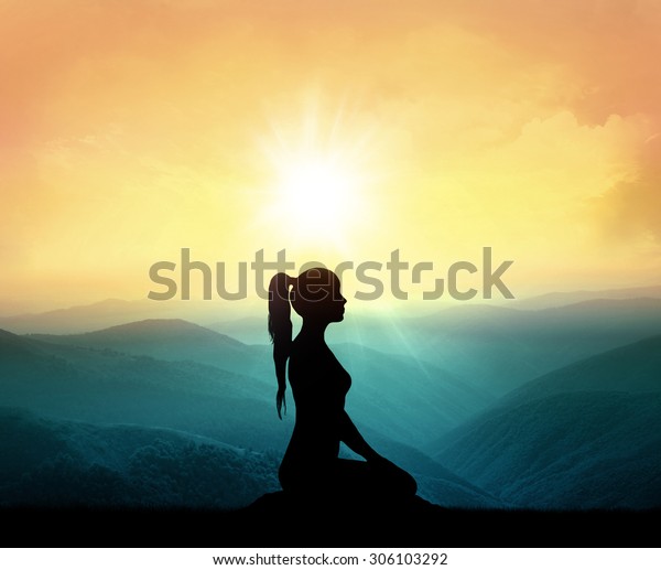 Hiker Girl In The Mountains, Freedom Concept, Meditation 
