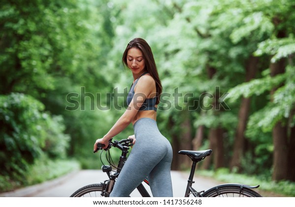 Yoga Pants Female Cyclist Standing Bike 