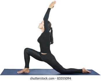 Yoga Pose: Anjaneyasana (Crescent Moon) Over White