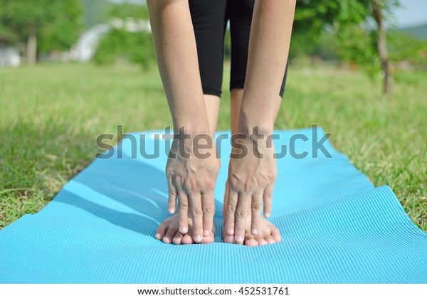 Yoga Teacher Put Her Hands Near Stock Photo Edit Now 452531761