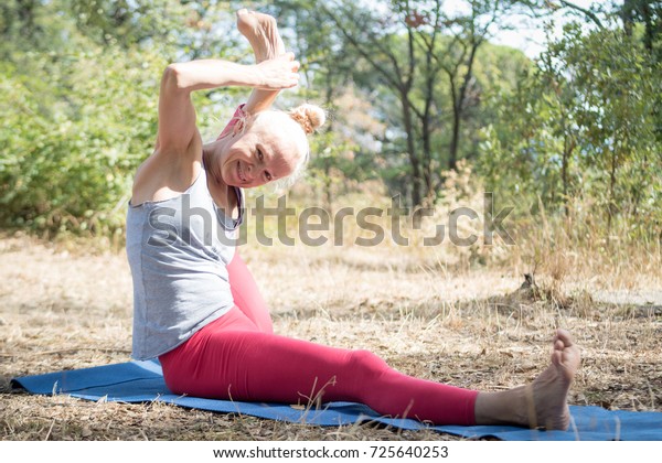 Yoga Woman Eka Pada Sirsasana Stock Photo Edit Now