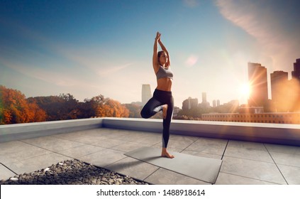 Yoga woman. Young woman doing yoga in morning. - Shutterstock ID 1488918614