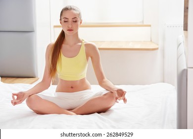 Yoga Woman. Young Lady Practicing Morning Meditation