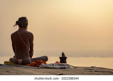 Yogi On The Shore Of The Gang, Varanasi, India, November 2015