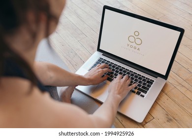 Yogini Using A Laptop Screen Mockup