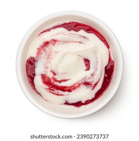 Yogurt with berry jam swirl isolated on white background, top view - Powered by Shutterstock