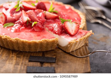 Yogurt Mousse Tart With Rhubarb Strawberry Compote