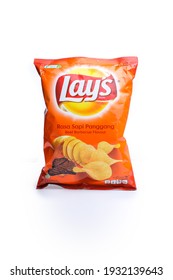 Yogyakarta, 06 March 2021: Studio Shoot Of Lays Chips Product Over White Background