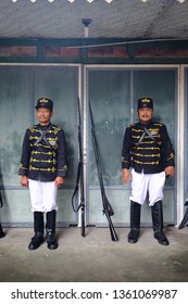 Yogyakarta, Central Java, Indonesia. 01 December 2017. Ngayogyakarta Hadiningrat Soldier, Prajurit Keraton Yogya, Preparing Themselves Before Traditional Event Called Grebeg Maulud.