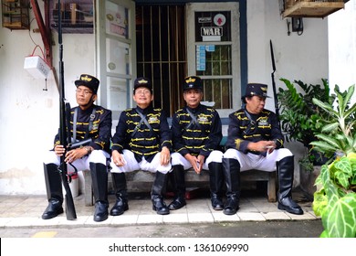 Yogyakarta, Central Java, Indonesia. 01 December 2017. Ngayogyakarta Hadiningrat Soldier, Prajurit Keraton Yogya, Preparing Themselves Before Traditional Event Called Grebeg Maulud.