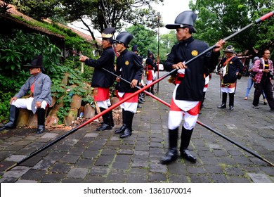 Yogyakarta, Central Java, Indonesia. 01 December 2017. Ngayogyakarta Hadiningrat Soldier, Prajurit Keraton Yogya, Preparing Themselves Before Traditional Event Called Grebeg Maulud.