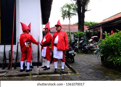 Yogyakarta, Central Java, Indonesia. 01 December 2017. Ngayogyakarta Hadiningrat Soldier, Prajurit Keraton Yogya, Preparing Themselves Before Traditional Event Called Grebeg Maulud.