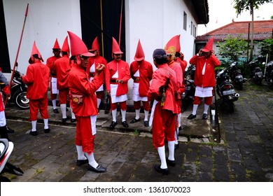 Yogyakarta, Central Java, Indonesia. 01 December 2017. Ngayogyakarta Hadiningrat Soldier, Prajurit Keraton Yogya, Preparing Themselves Before Traditional Event Called Grebeg Maulud.