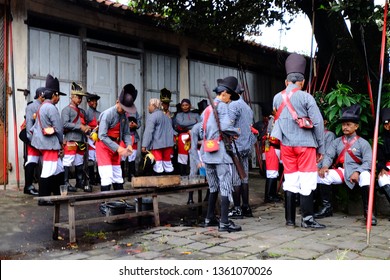 Yogyakarta, Central Java, Indonesia. 01 December 2017. Ngayogyakarta Hadiningrat Soldier, Prajurit Keraton Yogya, Preparing Themselves Before Traditional Event Called Grebeg Maulud.