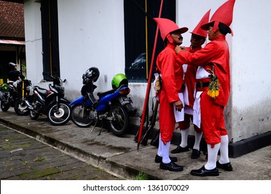 Yogyakarta, Central Java, Indonesia. 01 December 2017. Ngayogyakarta Hadiningrat Soldier, Prajurit Keraton Yogya, Preparing Themselves Before Traditional Event Called Grebeg Maulud.