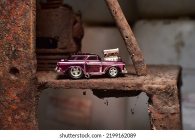 Yogyakarta, ID. September 8 Th, 2022. Purple Chevy Nomad Johnny Lightning Hotrod Diecast Car Toys