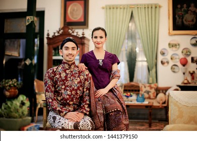 Yogyakarta, Indonesia - 08/12/2015 : traditional Javanese brides and Groom or Javanese couple wearing Traditional Kebaya, And Batik