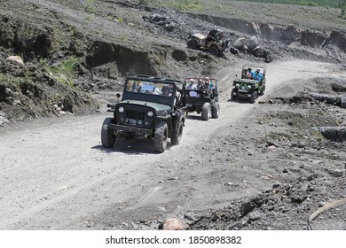 
Yogyakarta, Indonesia, 30 November 2013. A Jeep Convoy Crosses An Offroad.