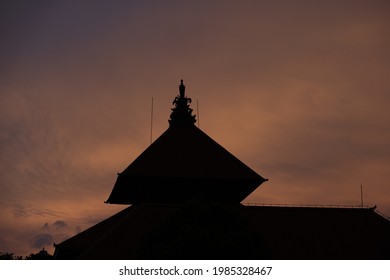 Yogyakarta, Indonesia - April 7th 2021 : The Peak Of Yogyakarta Sultanate Mosque Looks Beautiful Before Sunset