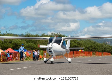 Yogyakarta, Indonesia August 25, 2019 : Small Plane Take Off On The Depok Runway, Parangtritis, Yogyakarta.