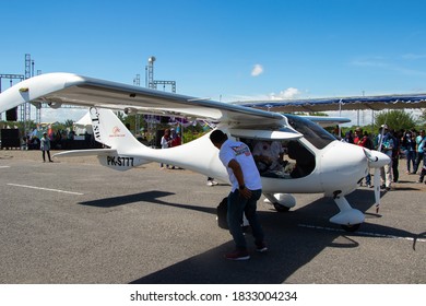 Yogyakarta, Indonesia August 25, 2019 : Small Plane Take Off On The Depok Runway, Parangtritis, Yogyakarta.