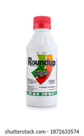 Yogyakarta, Indonesia - December 12, 2020: Roundup Is A Post-growth Herbicide With The Active Ingredient Glyphosate Isolated On White Background