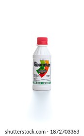 Yogyakarta, Indonesia - December 12, 2020: Roundup Is A Post-growth Herbicide With The Active Ingredient Glyphosate Isolated On White Background