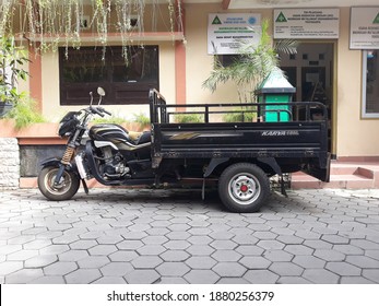 Yogyakarta, Indonesia, December 22, 2020. Tricycle in the parking lot