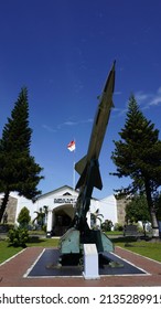 Yogyakarta, Indonesia Feb 26 2022 The S-75 (Russian: С-75; NATO SA-2 Guideline) Is A Soviet Designed, High-altitude Air Defence System, Surface To Air Missile (SAM) With Trees And Blue Sky Background 