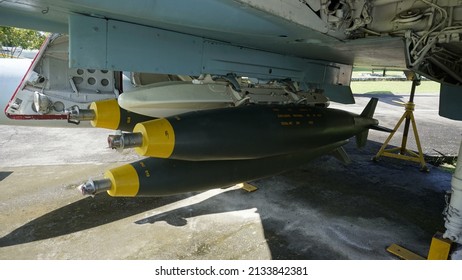 Yogyakarta, Indonesia Feb 26th 2022 Tritonal MK-82 Smart Bomb From MK-80 Family Attached At Monumental Douglas A-4 Skyhawk Fighter Aircraft At Air Force Museum Pusat Dirgantara Mandala