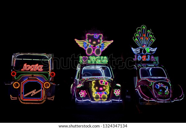 Yogyakarta, Indonesia -\
February 22, 2019 : lights that make up the design of the car,\
Alkid Yogyakarta