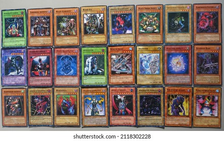 Yogyakarta, Indonesia. February 5, 2022: A Collection Of Photos Of Yu Gi Oh's Card Collection. Trading Card Game Is A Japanese Collectible Card Game Created And Published By Kona