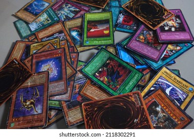 Yogyakarta, Indonesia. February 5, 2022: A Collection Of Photos Of Yu Gi Oh's Card Collection. Trading Card Game Is A Japanese Collectible Card Game Created And Published By Kona