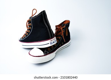 Yogyakarta, Indonesia - January 5 2022 : Converse All Star Shoes On A White Background.