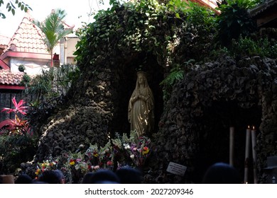 Yogyakarta, Indonesia - July 01 2018: Cave Of Mary In Sendang Sono (Goa Maria)