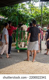 Yogyakarta, Indonesia - July 09, 2022: Slaughter Of Sacred Animals On Eid Al-Adha. Muslim People Are Slaughtering Sheep Or Goat As Sacred Animals On Eid Al-Adha Sacrifice