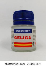 YOGYAKARTA, INDONESIA - JULY 20, 2022 : A Muscle Balm Product Called Geliga On A White Background