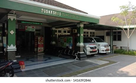 Yogyakarta, Indonesia - June 1, 2019: Puskesmas, Community Health Center In The Sub-district With Their Ambulance