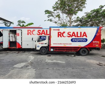 Yogyakarta, Indonesia - June 10, 2022: Cargo trucks of Rosalia Express Delivery Service are parked and readying departure