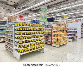 Yogyakarta, Indonesia - June 2 2022: Empty Supermarket Aisle With No People.