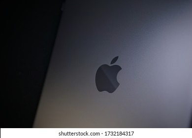 Yogyakarta, Indonesia - May 14 2020: Black Apple Logo In The Back Side Of Laptop, Apple Macbook Logo, Black Apple Logo