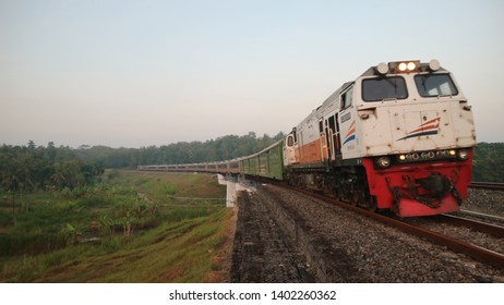 Yogyakarta, Indonesia - May 20, 2019: The Senja Utama Solo train passenger from Jakarta Pasar Senen final destination to Solo Balapan.